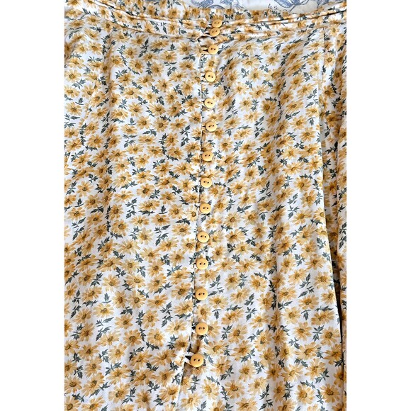 VTG 90s Yellow Floral Express Maxi Half Button Front Slit Rayon Size XL * - Picture 5 of 8